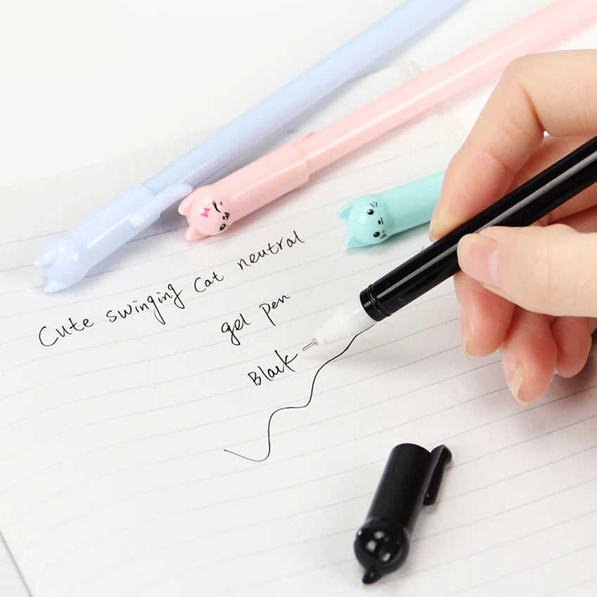 Pen Caneta de tinta preta Wagging Gel 0.5mm bonito o gato Escola Student Office Supply Escolar Papelaria