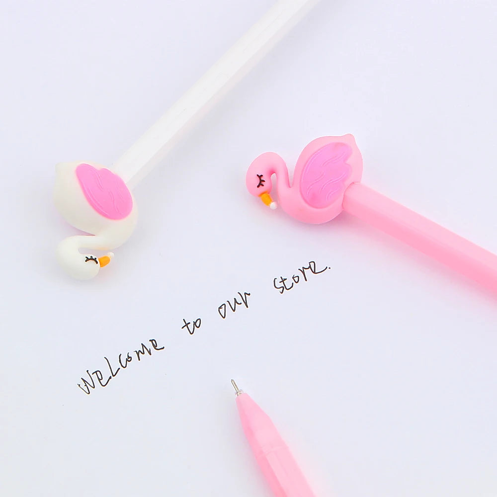 Caneta em Gel Kawaii Flamingo Swan 4Pcs Gel Pen Signature Pen Escolar Papelaria Escola Office Supply Presente Promocional